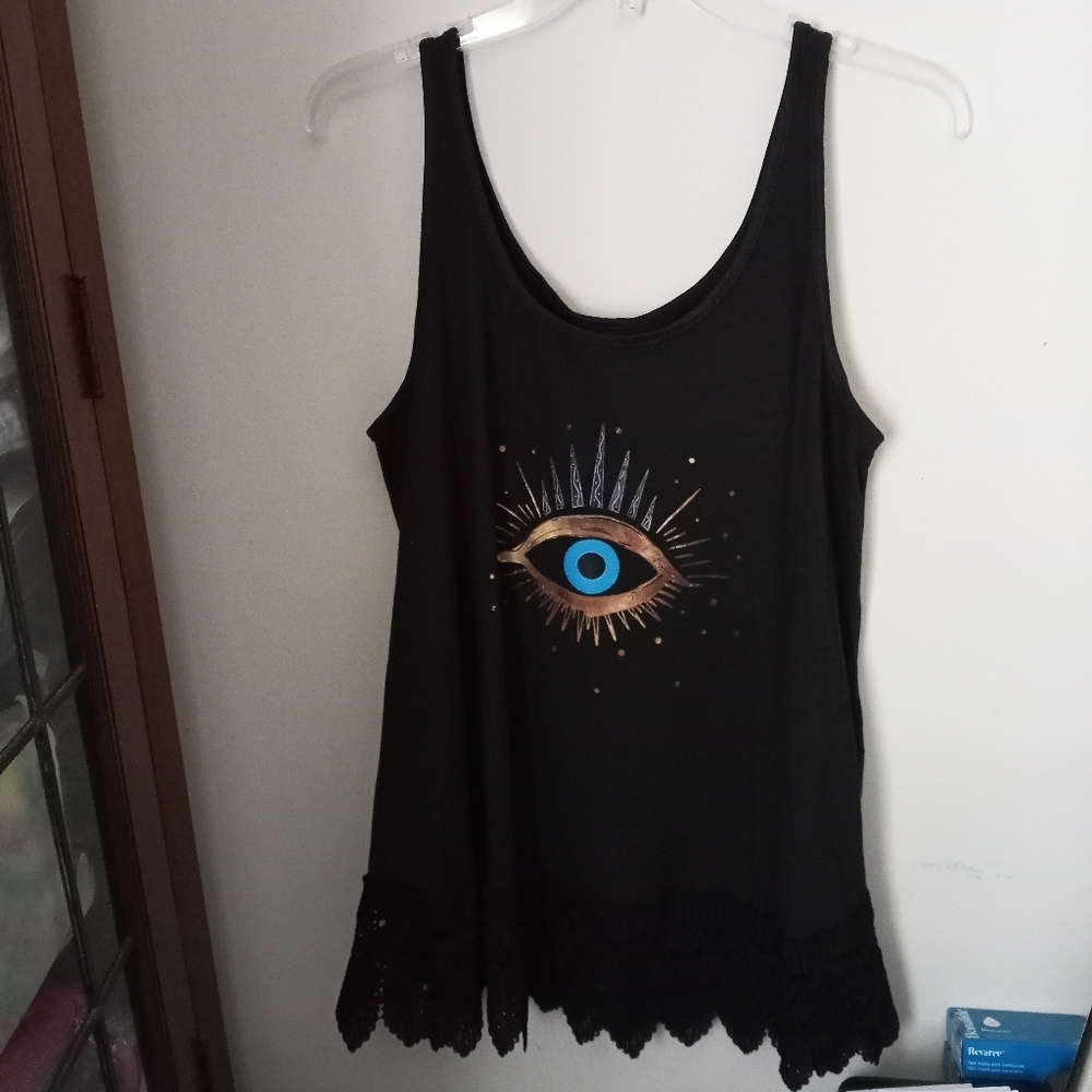 Boutique Evil Eye Tank Top Lace bottom sz XL NEW